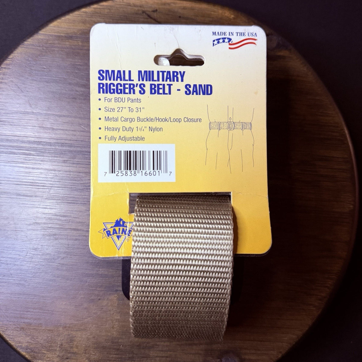 Raine Military Riggers Belt Size Small 27"- 31" Sand 1.75" Nylon, Metal Buckle