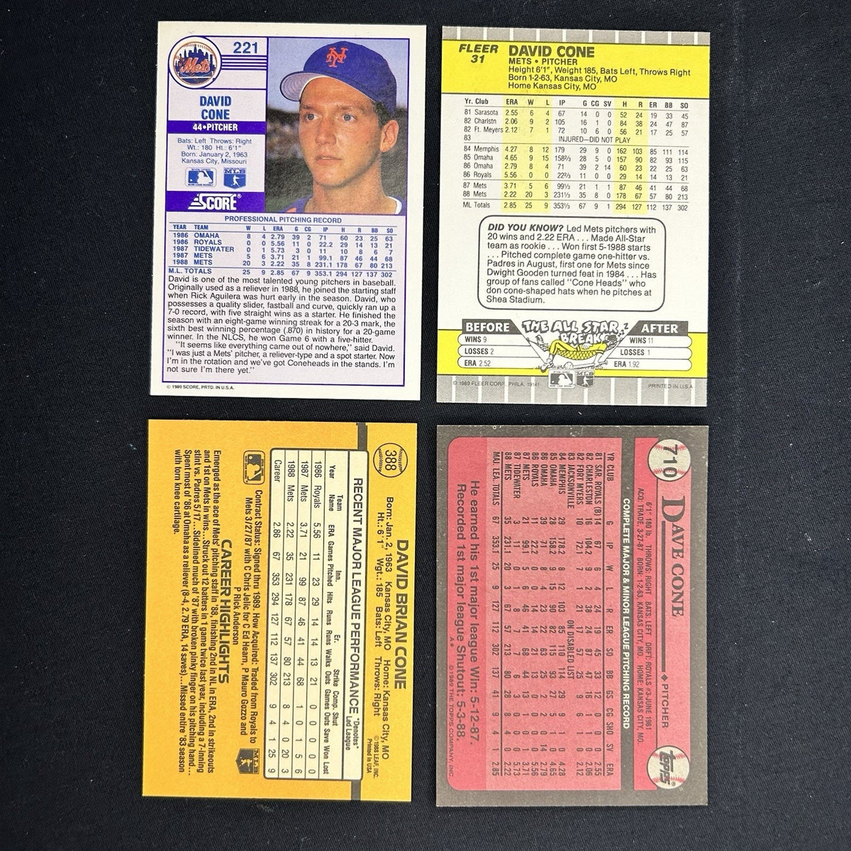 David Cone (Lot Of 4) Trading Cards #221, #31, #388, #710
