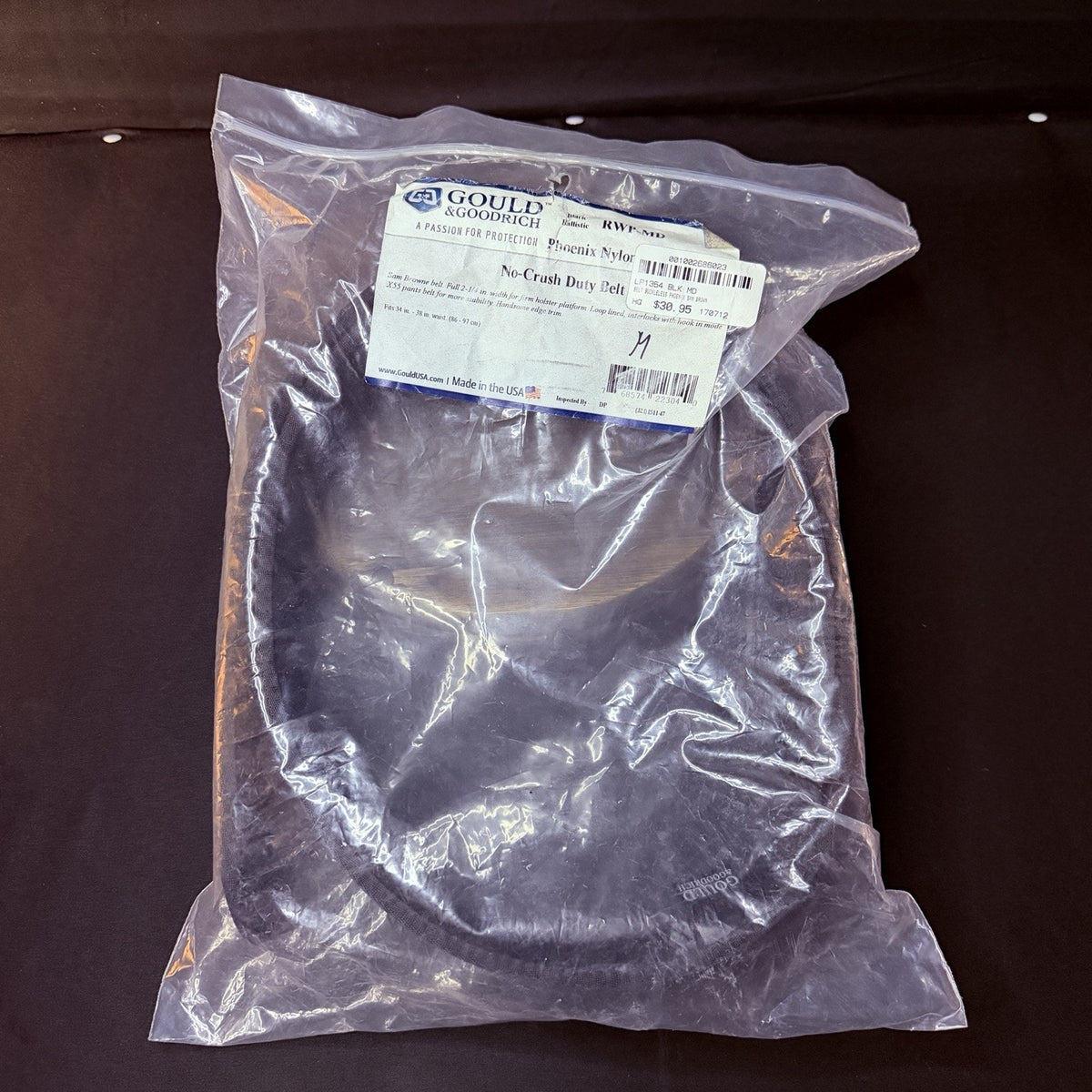 Gould & Goodrich Duty Belt Size 34"- 38" Black No-Crush Ballistic Nylon RWP-MD
