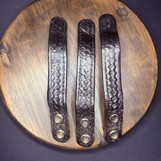 Duty Belt Keeper 3 Leather Black Basket Weave With Hidden Double Snaps
