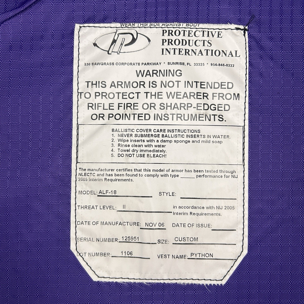 PPI Bullet Proof Vest Size XL Level II (2) Ballistic Concealable Vest