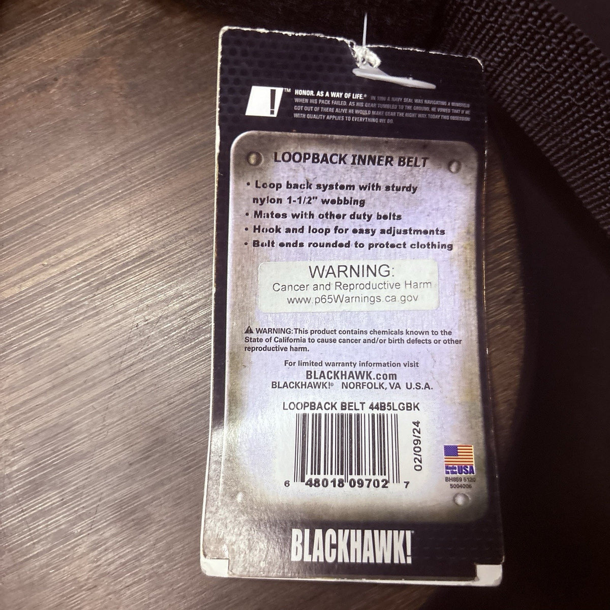 BLACKHAWK USA Loopback Inner Duty Belt Size Large 38"- 42" Hook And Loop Outer