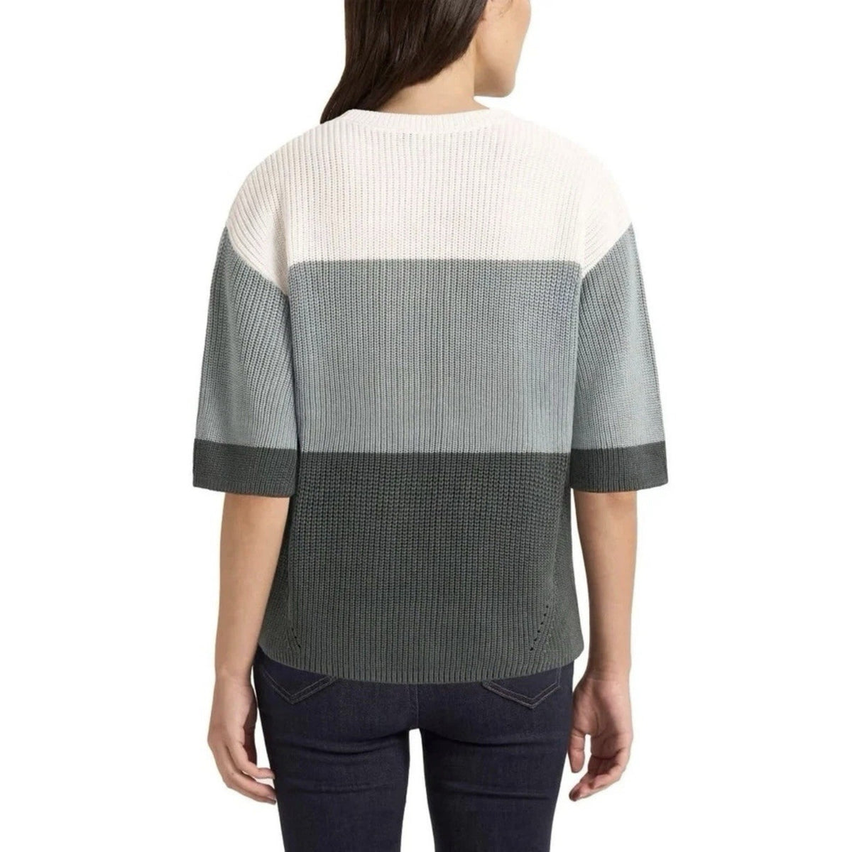 Matty M Sweater Size Women's XXL Colorblock Polyester Crewneck Grey, Blue, White