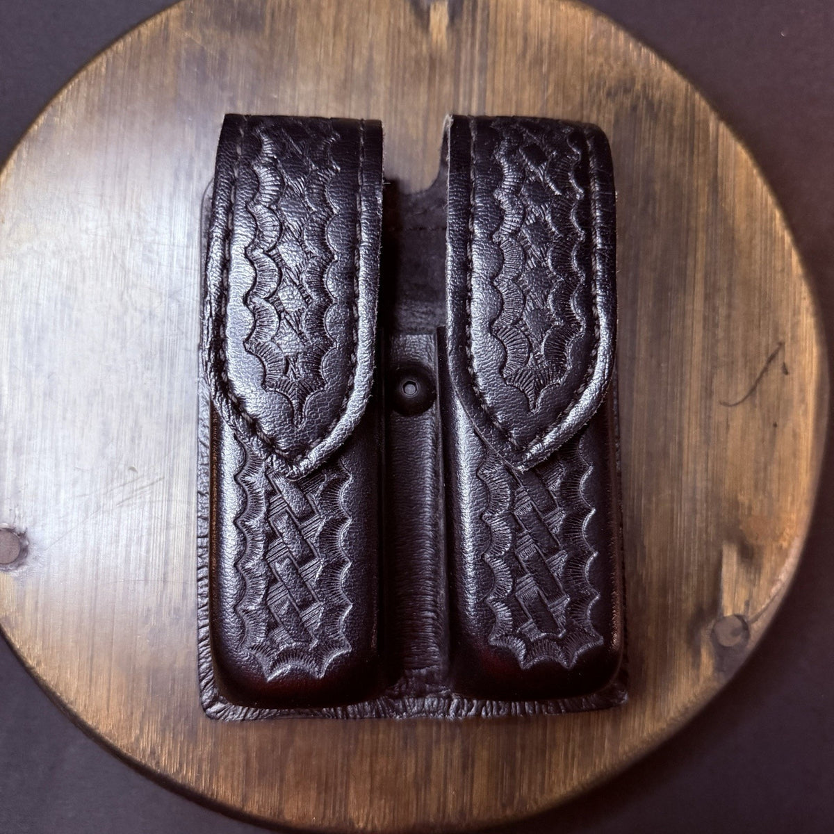 Safariland Double Magazine Pouch GLOCK 20/21 Leather 77 Basketweave Hidden Snap