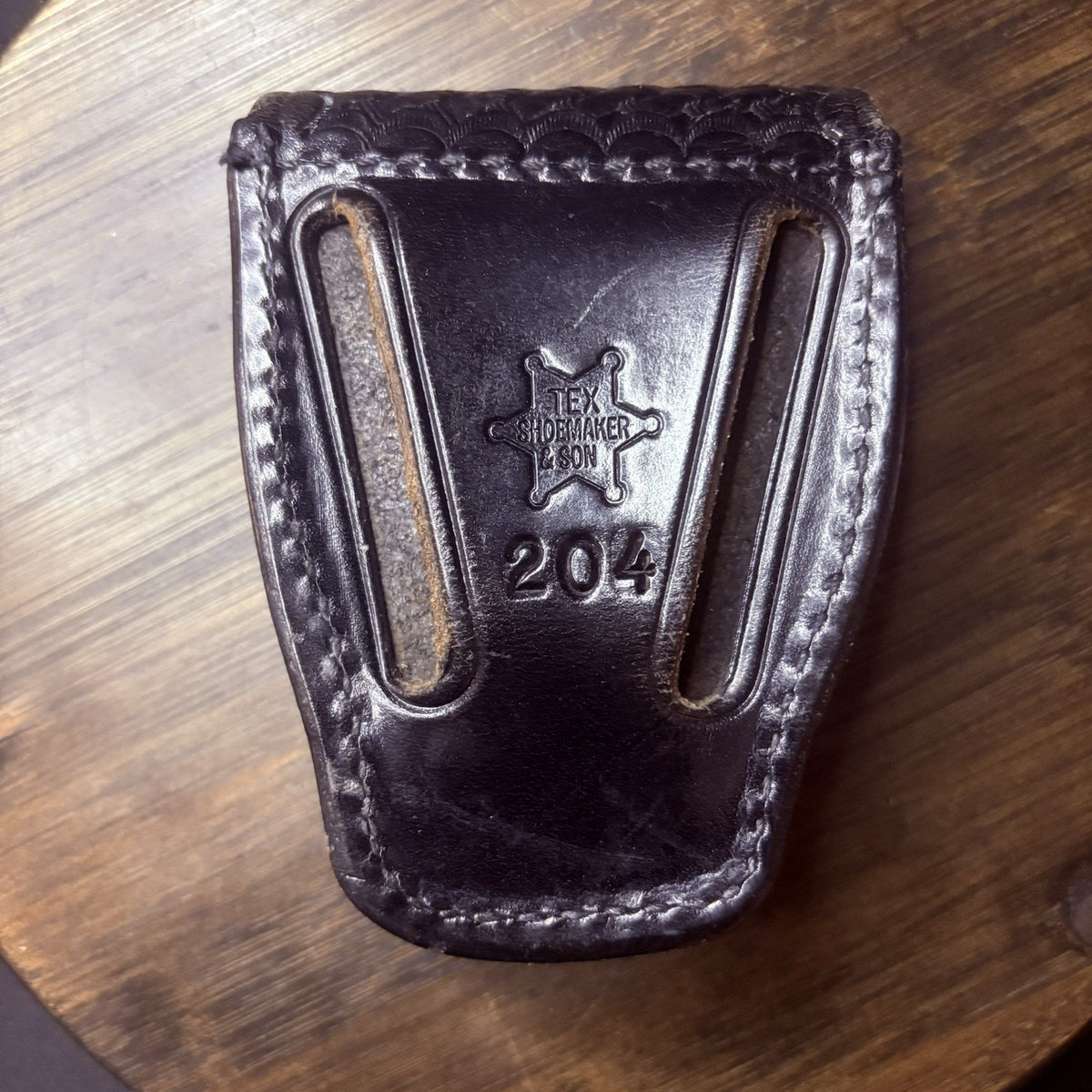 Tex Shoemaker Handcuff Case 204 Black Basket Leather Chrome Snap Chain/Hinge