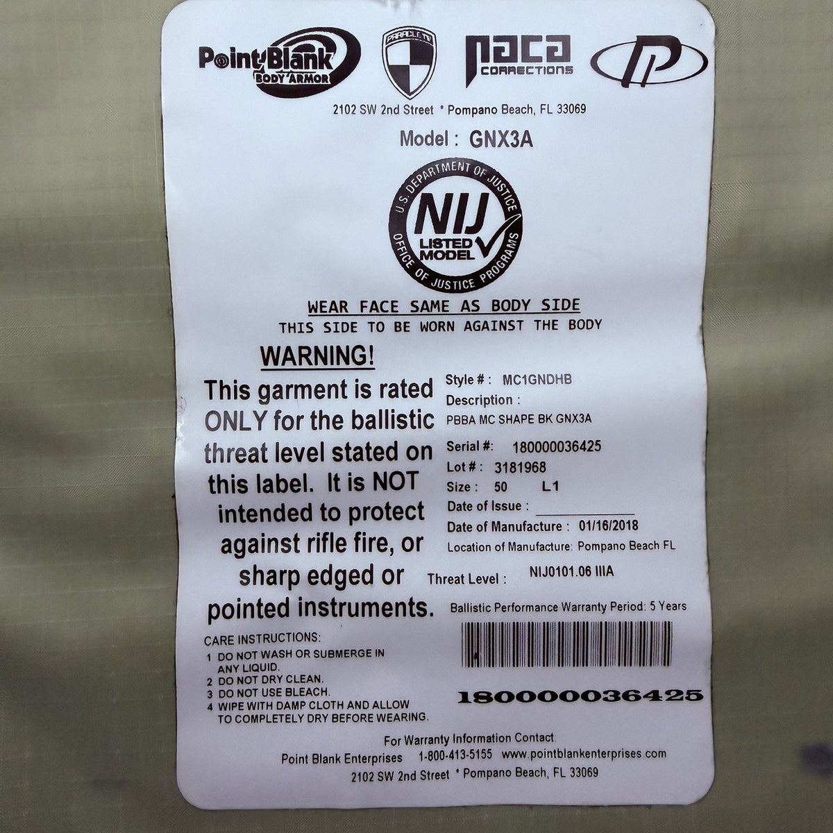PB Tactical 3A Carrier Vest Size Large 50 Long Ballistic IIIA w/Vented Padding