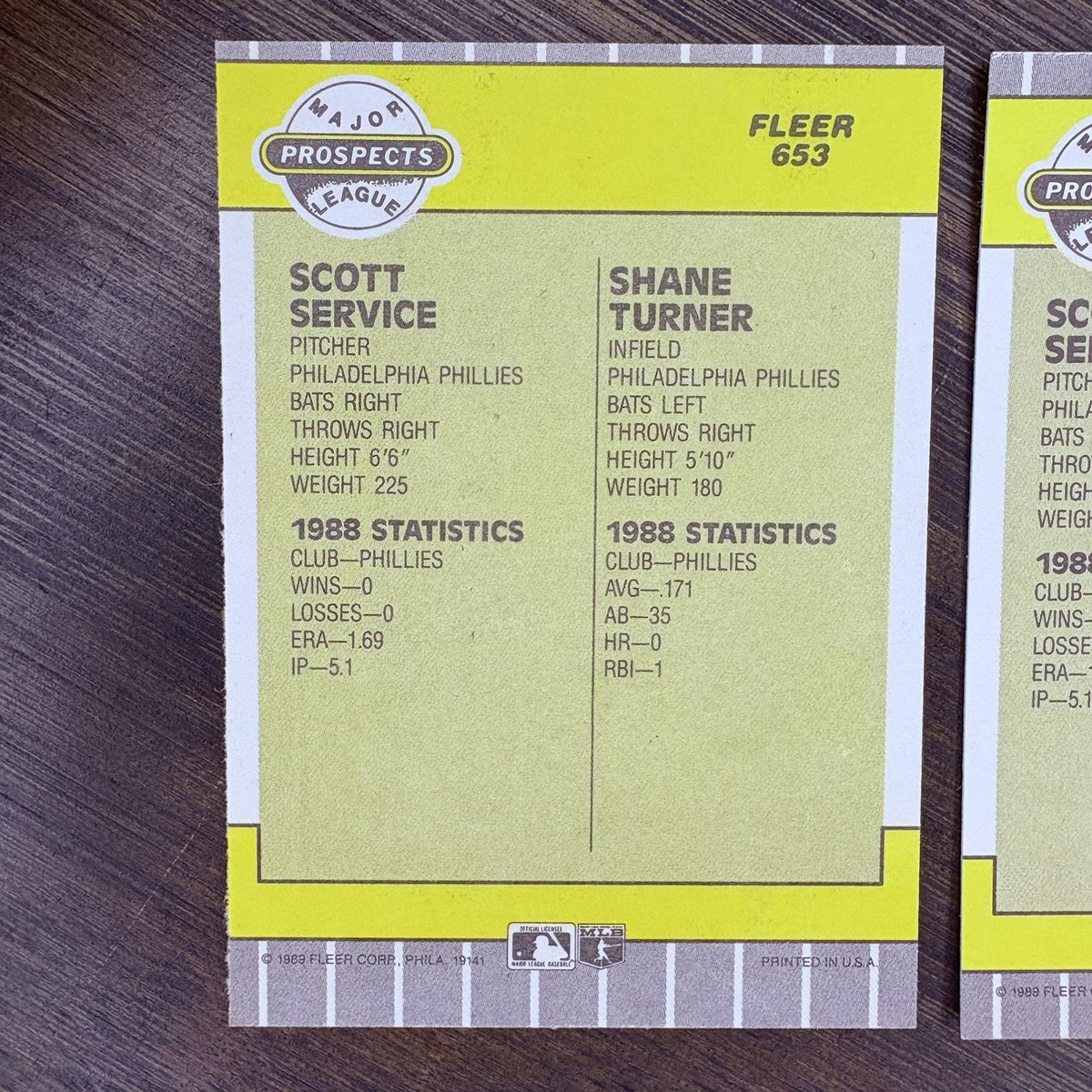 Fleer 1989 Prospects Scott Service Shane Turner #653 (2)High Grade Trading Cards