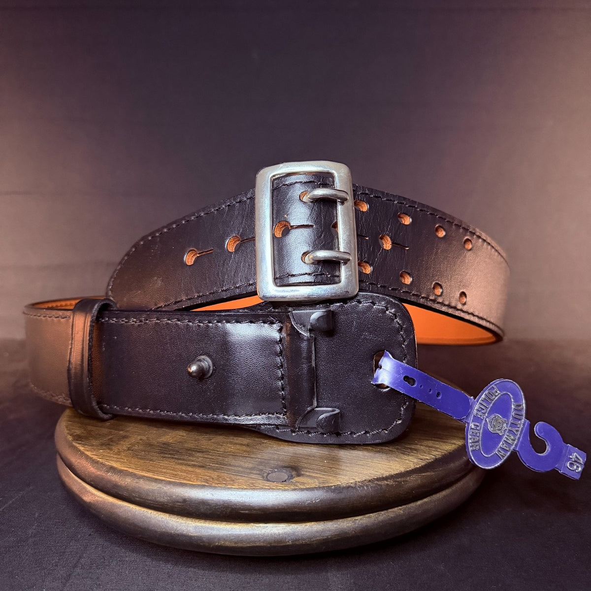 Dutyman Sam Browne Duty Belt Size 46" Plain Black Leather Nickel Buckle 2.25"