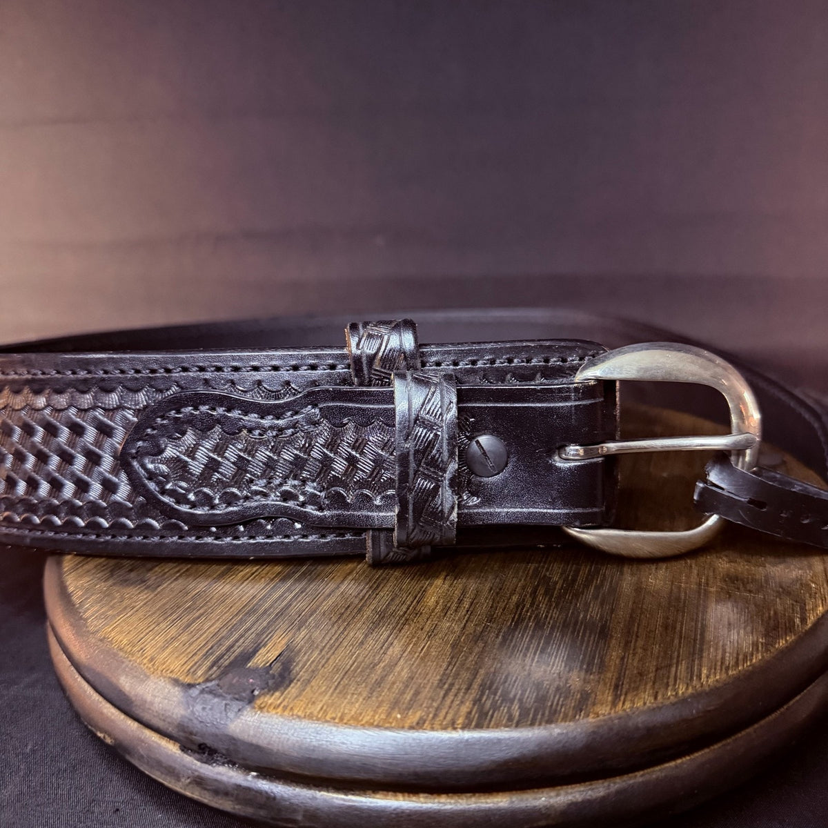Aker River Belt Size 28" Black Basketweave Leather Duty Work Belt 2.25" Wide