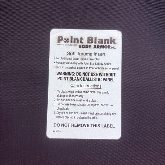 PB Trauma Plate Insert 5x8 Soft Impact Panel Body Armor BLACK