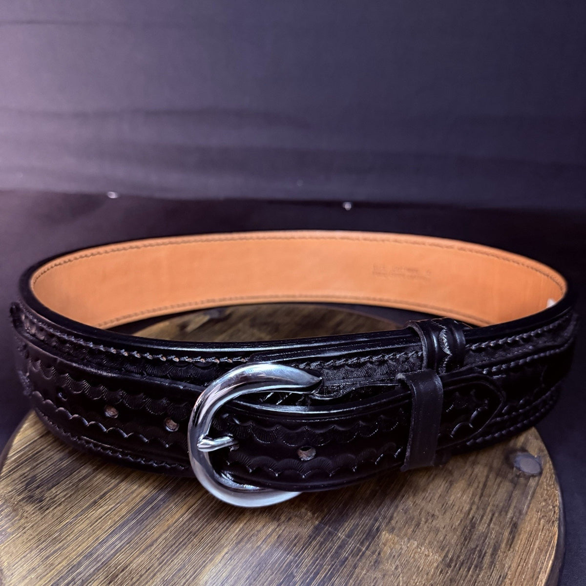 Dutyman River Belt Size 30" Basketweave 2.25" Black Leather Nickle Buckle 1121