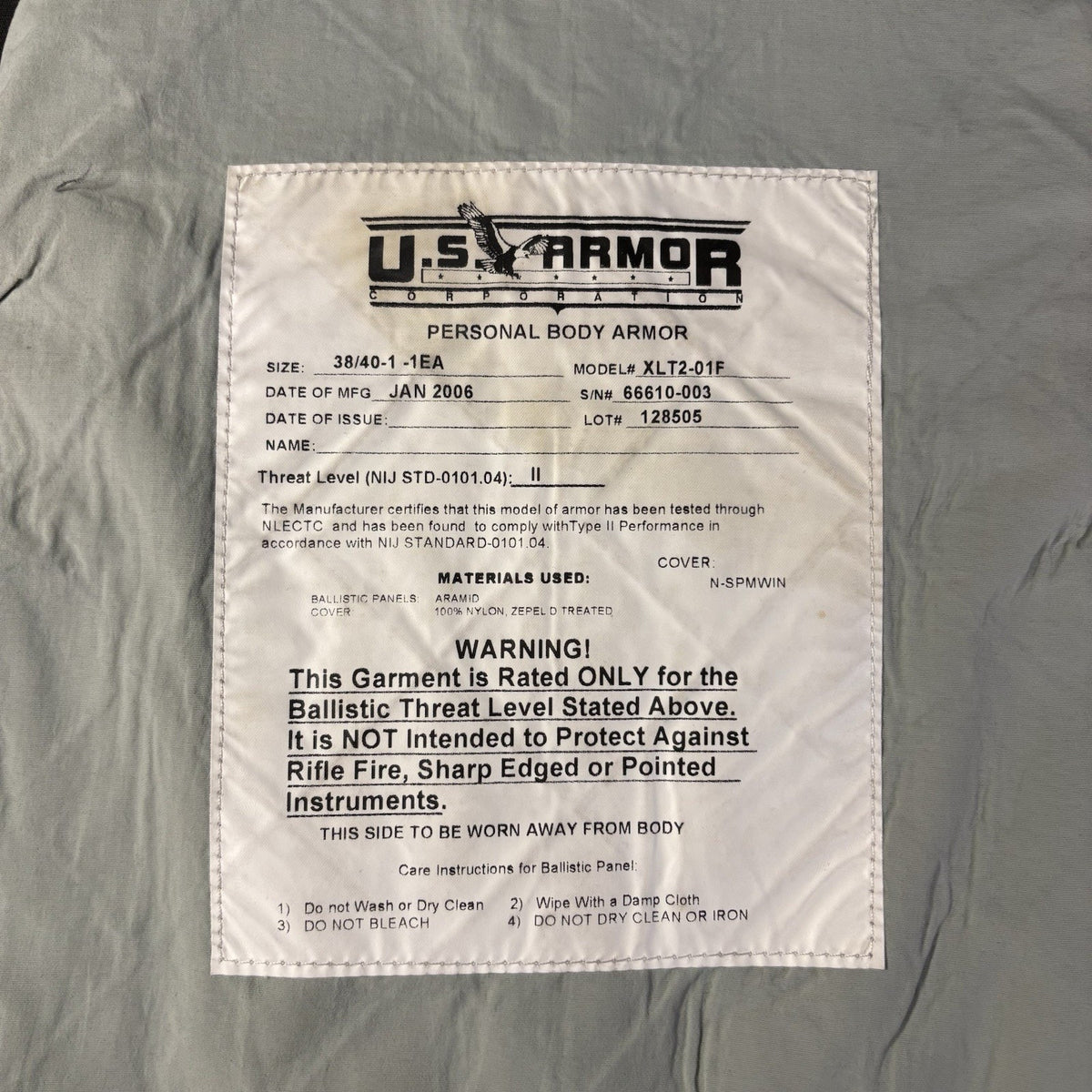 US Armor Level 2 II Vest Size Women's Medium Bulletproof w/ Trauma Plate