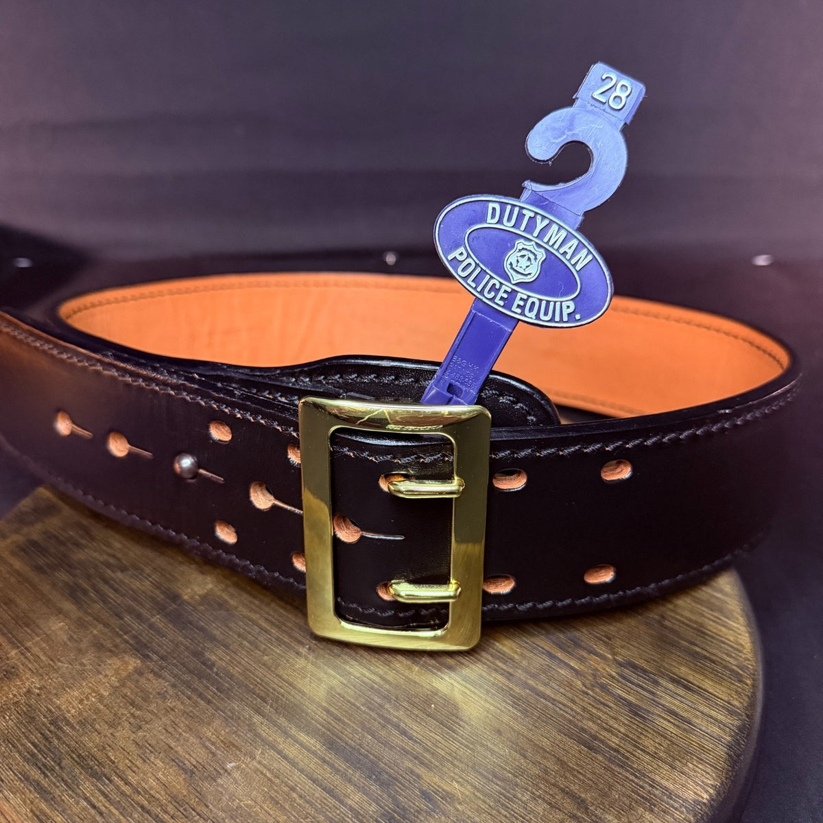 Dutyman Sam Browne Duty Belt Size 28" Black Leather Brass Buckle 2.25" Wide