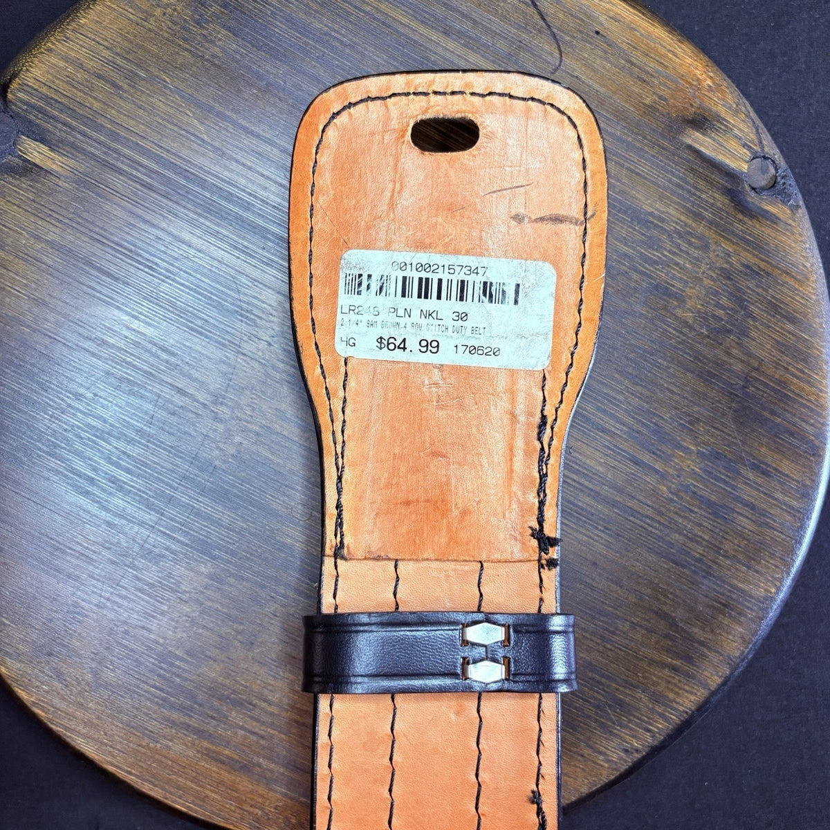 DutyMan Duty Belt Size 30” Black Plain Leather Chrome Buckle 4 Row Stitched 4011