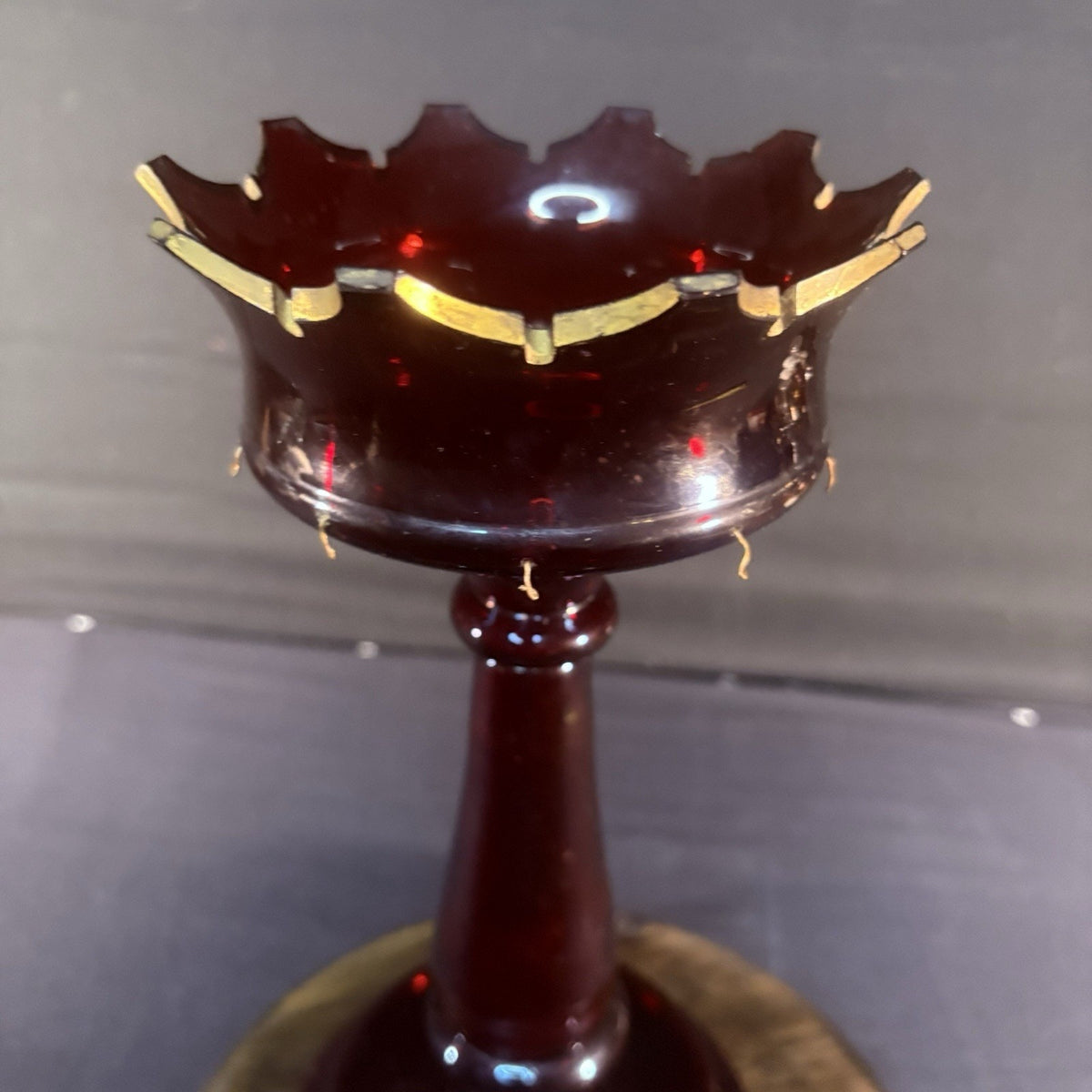 19th Century Bohemian Ruby Glass Mantle Luster 1860-1880 12" Tall 6" Diameter
