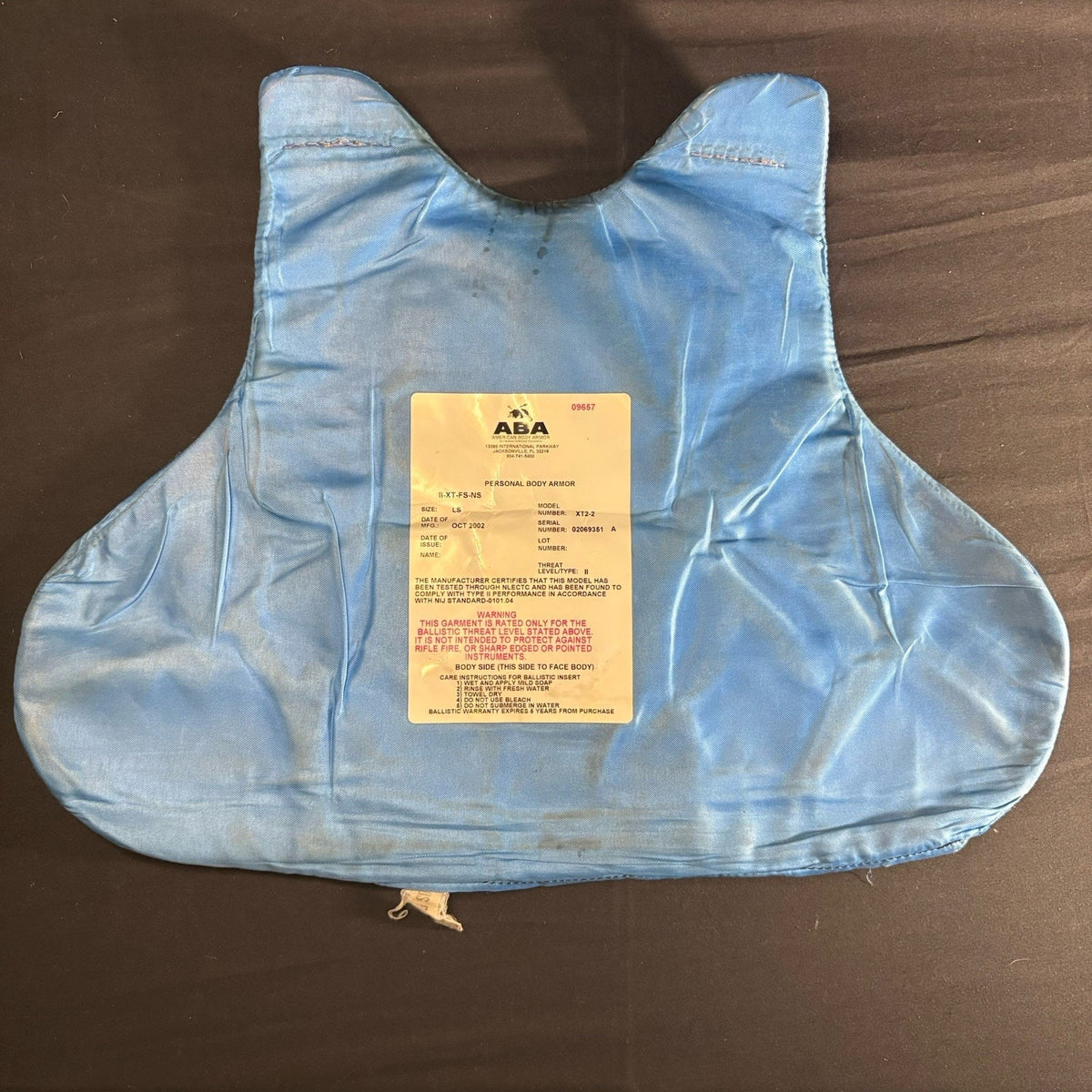 American Body Armor Bullet Proof Vest Level 2 (II) Size Medium (M) Concealable