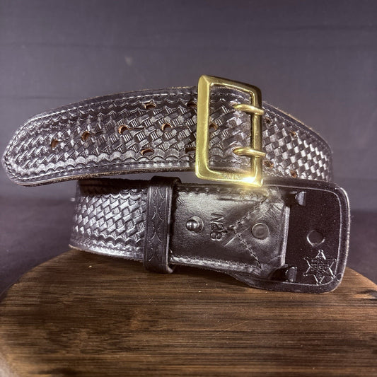 Tex Shoemaker Duty Belt Size 28" BRAND NEW EXTREMELY RARE Basketweave, Brass