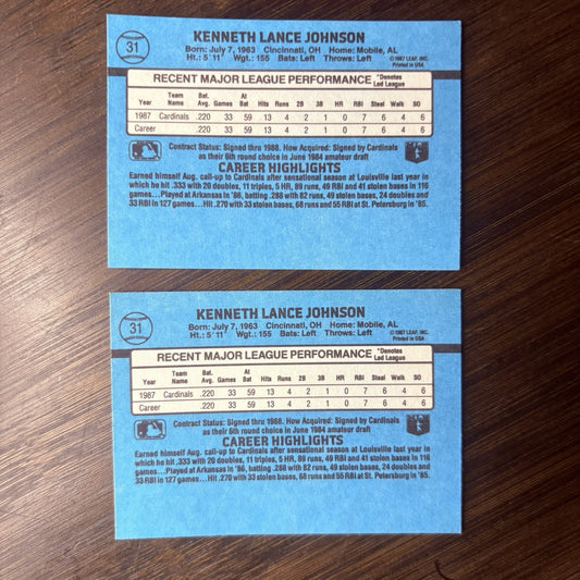 Lot of 2 Lance Johnson 1988 Donruss Baseball Rookie Cards #31 High Grade