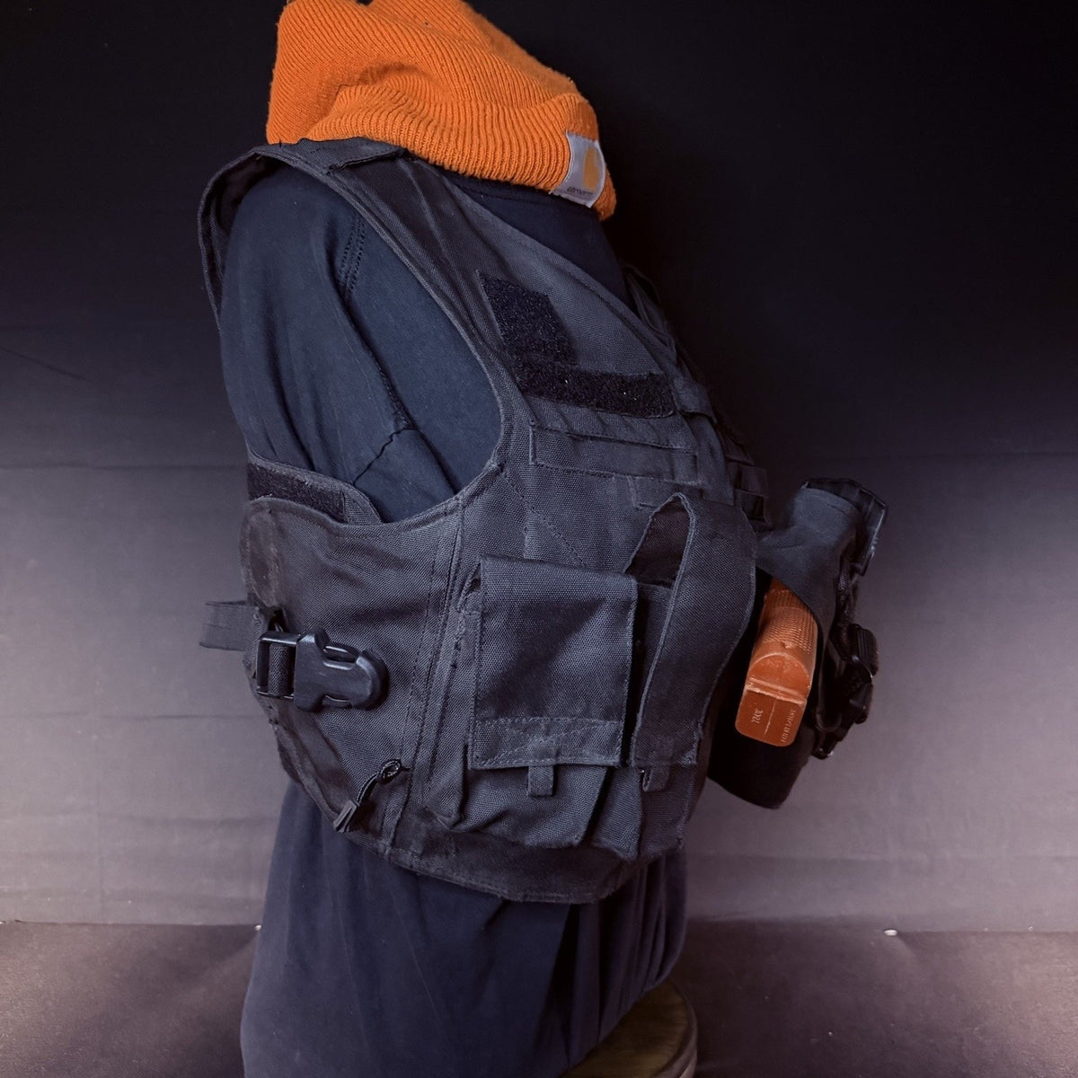 Duty Vest Carrier Size Small Black Tactical Plate Carrier w/Holster and Pouches