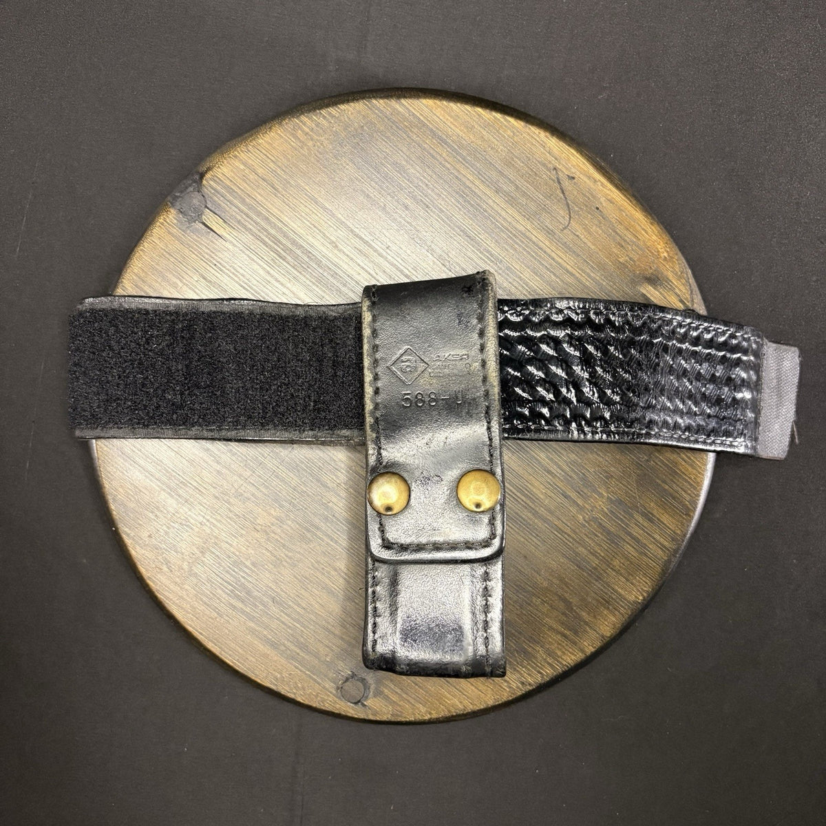Aker Universal Radio Holder, 588U Basketweave Leather Brass Snap Belt Loop
