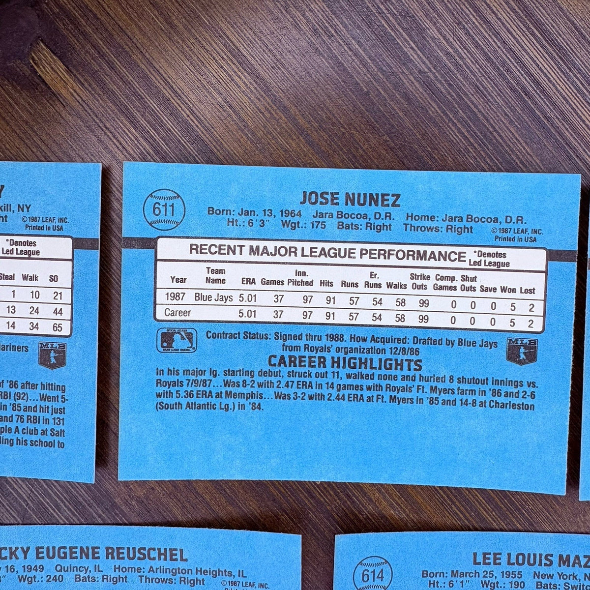 Donruss 1988 High Grade Cards #610, #611, #612, #613, #614 MLB Baseball (Lot 5)