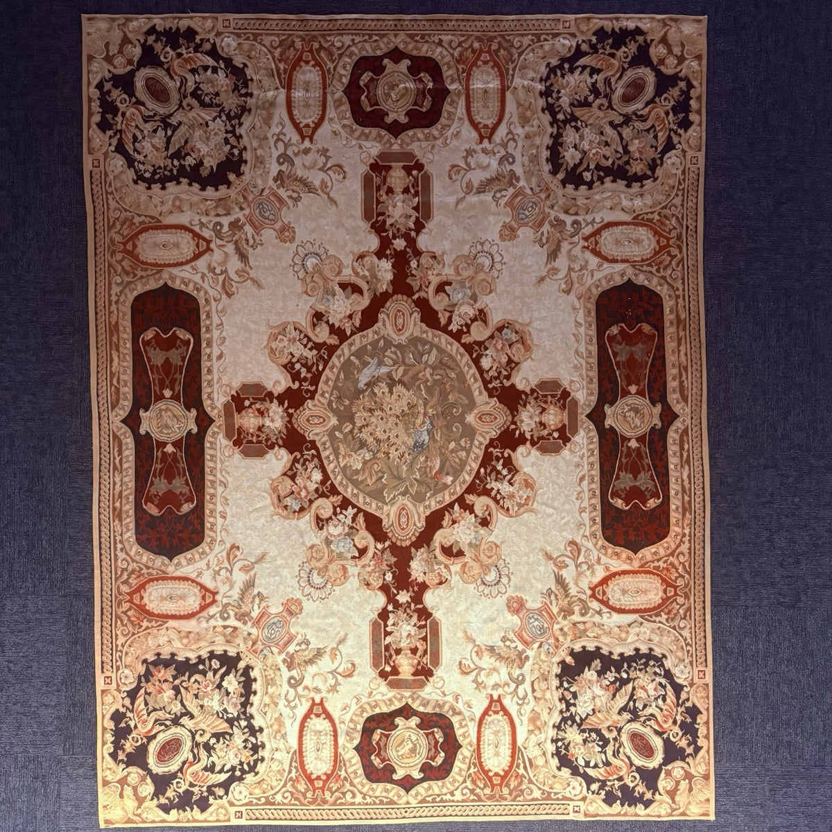 Antique French Tapestry 10x8, 19th Century, Hand Woven Aubusson Dragons