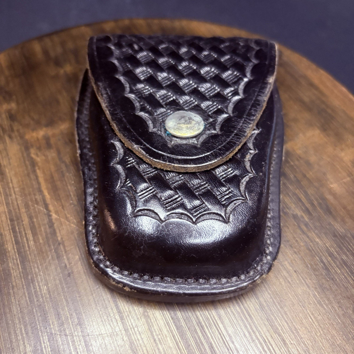 BACON Handcuff Case Black Basketweave w/ Chrome Snap Model 324 Bacon. RARE