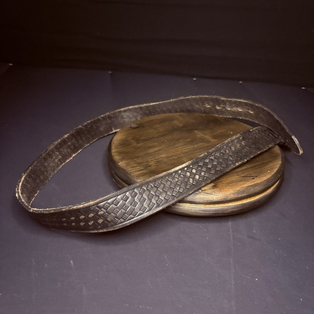 Dutyman Leather Belt Brass Buckle Black Basketweave Off Duty Trouser Belt