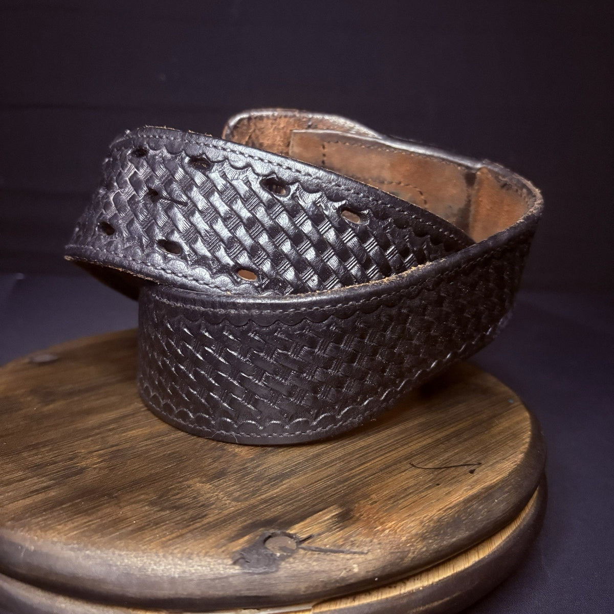 Bianchi Duty Belt Size 28" Waist Black Leather Basketweave, No Buckle
