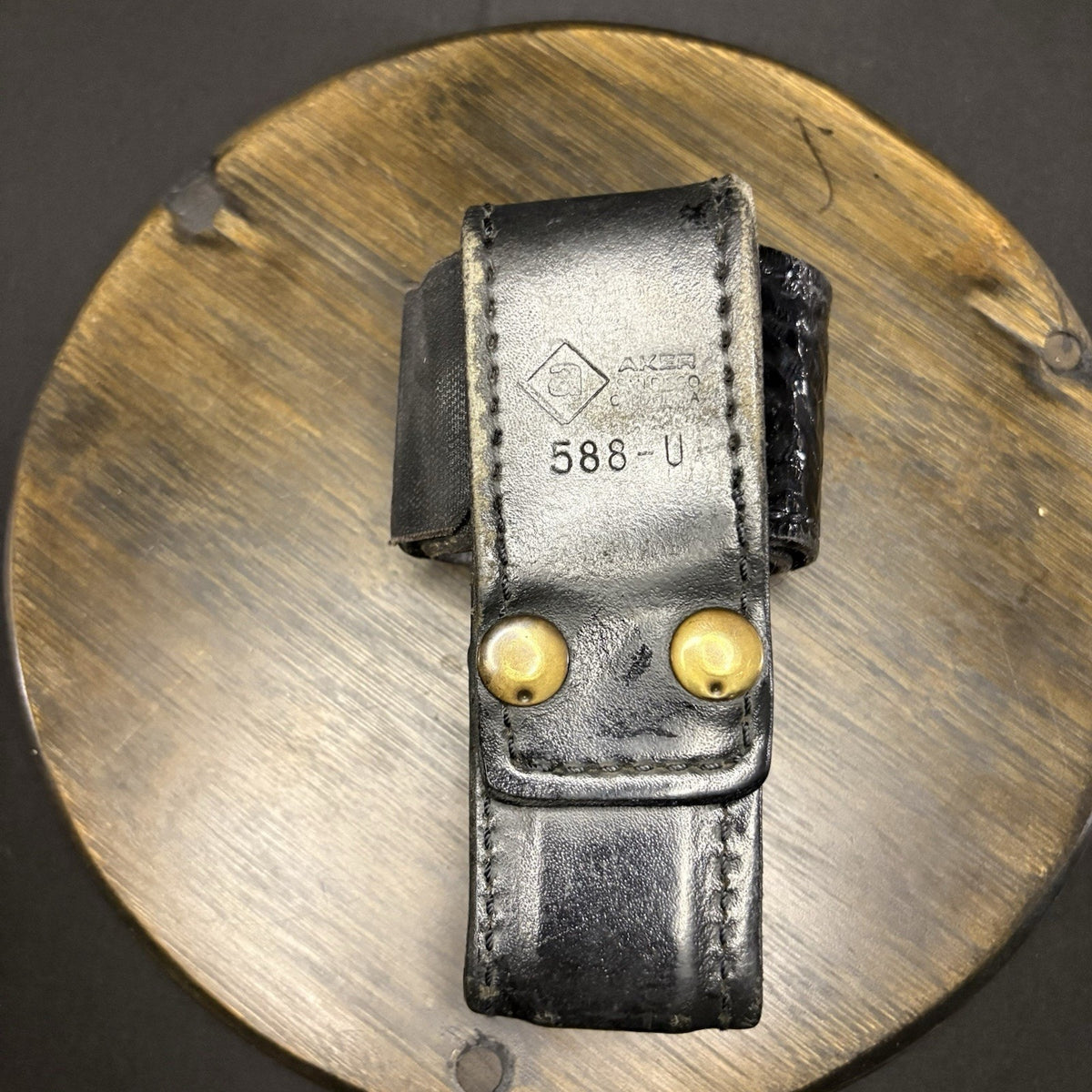 Aker Universal Radio Holder, 588U Basketweave Leather Brass Snap Belt Loop