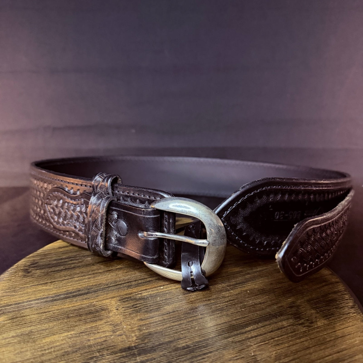 Aker River Belt Size 28" Black Basketweave Leather Duty Work Belt 2.25" Wide
