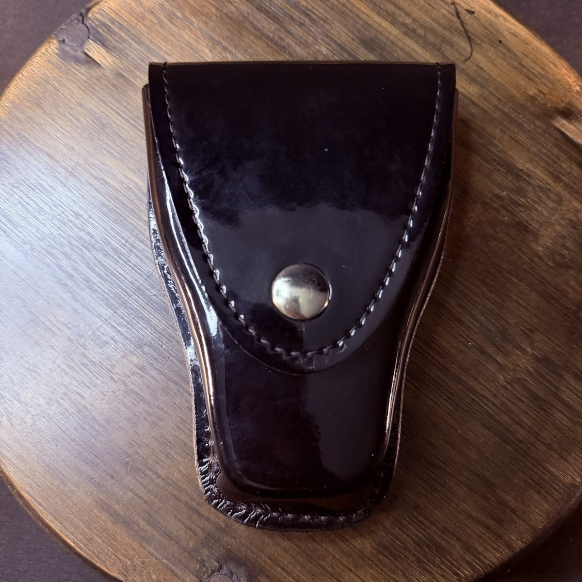 Gould & Goodrich Handuff Case Black High Gloss Leather Nickle Snap C303