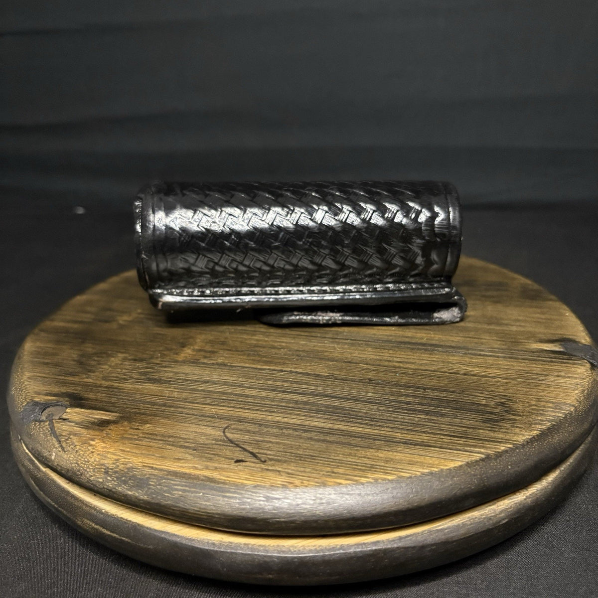 JS Leather Flashlight / Mace Duty Pouch Basketweave Leather With Belt Loop