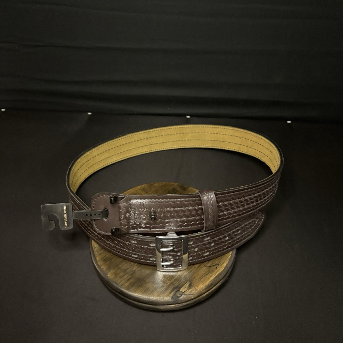 Safariland 87 Duty Belt Size 46" Sued Lined Basketweave Leather Chrome Buckle