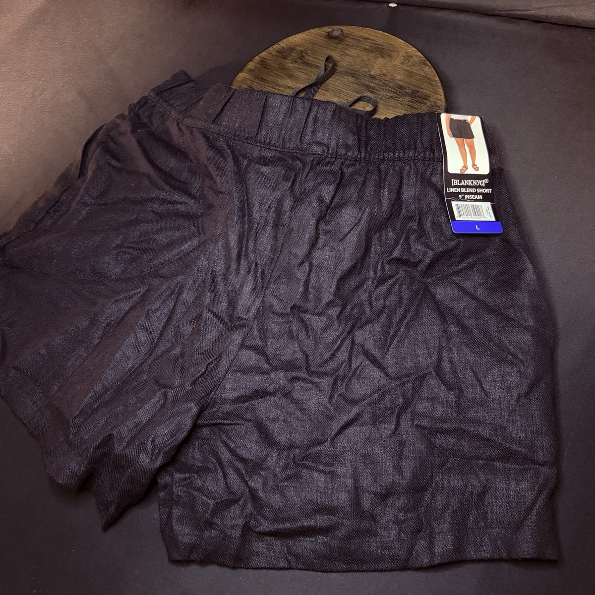 BLANKNYC Linen Blend Black Shorts Size Large High Rise Elastic Waist 5" Inseam