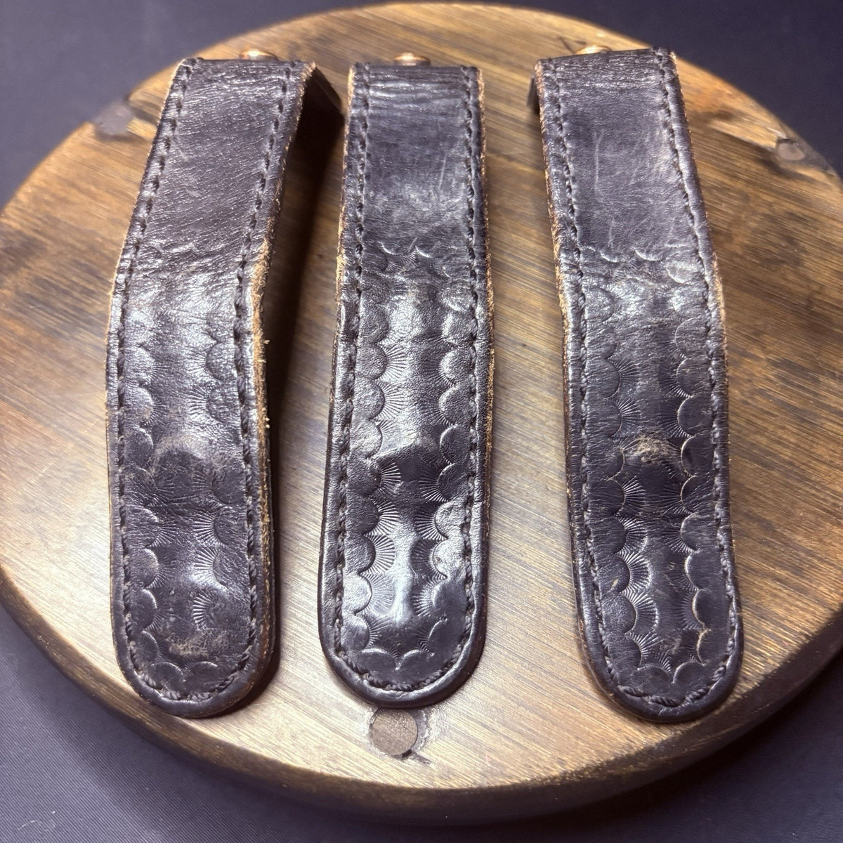 Thick Leather Duty Belt Keepers 3 With Hidden Double Snaps Black Basketweave