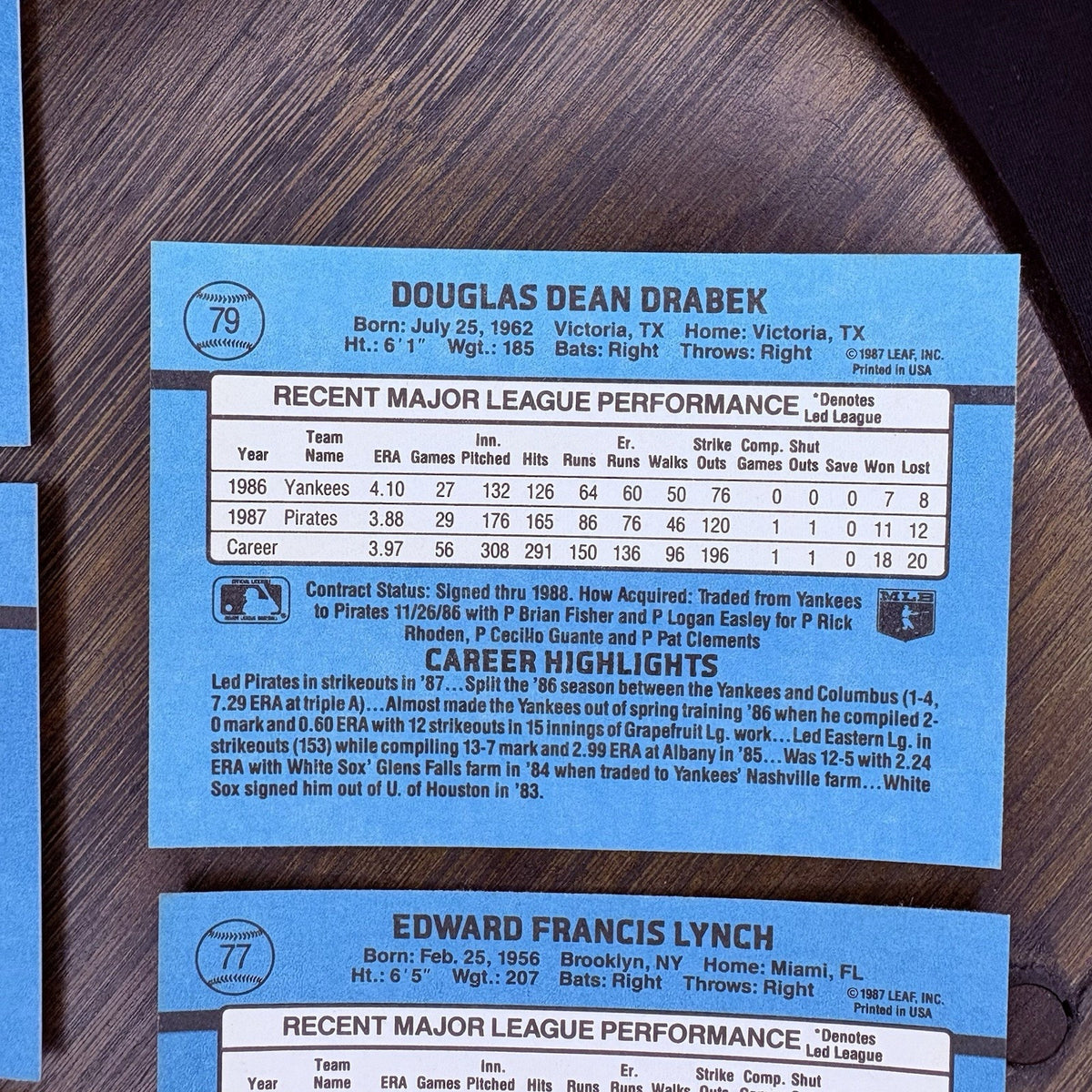 Donruss 1988 High Grade Cards #79, #77, #76, #75, #74 MLB Baseball (Lot 5)