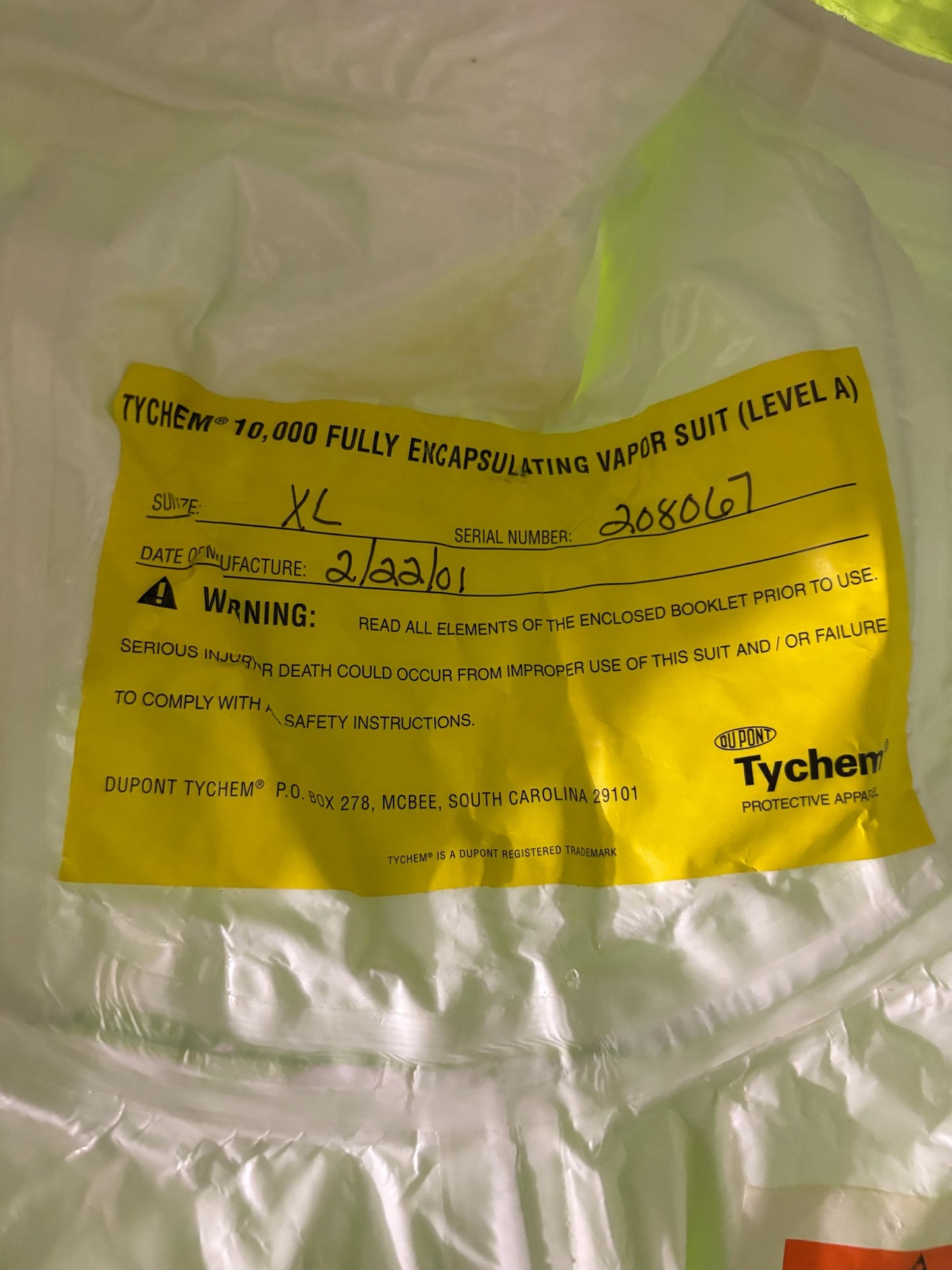 Dupont TK554 Tychem Commander Level A Suit