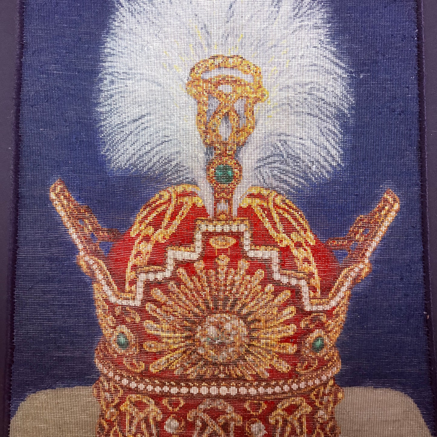 Persian Rug Shah Pahlavi Crown Hand Knotted 50 Raj Tabriz Pictorial (Taj of Iran)22in x 15in or 55cm x 38cm Silk Foundation w/Rug Hangers