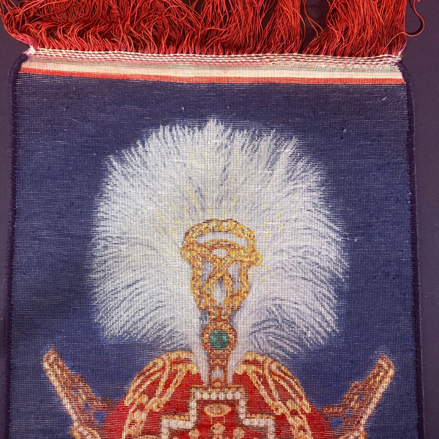 Persian Rug Shah Pahlavi Crown Hand Knotted 50 Raj Tabriz Pictorial (Taj of Iran)22in x 15in or 55cm x 38cm Silk Foundation w/Rug Hangers