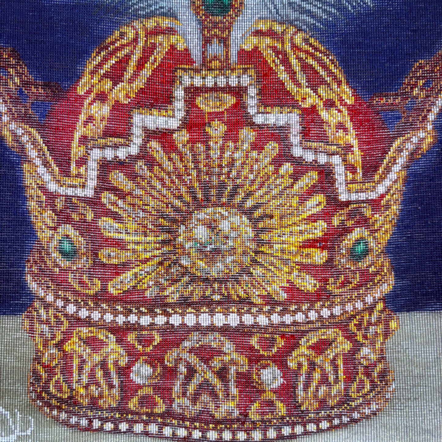 Persian Rug Shah Pahlavi Crown Hand Knotted 50 Raj Tabriz Pictorial (Taj of Iran)22in x 15in or 55cm x 38cm Silk Foundation w/Rug Hangers