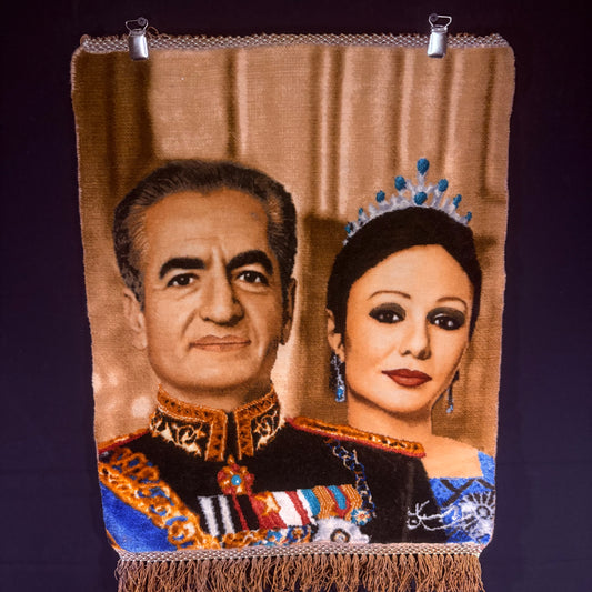 Persian Rug King & Queen Pictorial (Tabriz, Iran) Hand Knotted 50 Raj Shah & Empress Pahlavi 22in x 18in or 55cm x 45cm Silk Foundation w/Rug Hangers