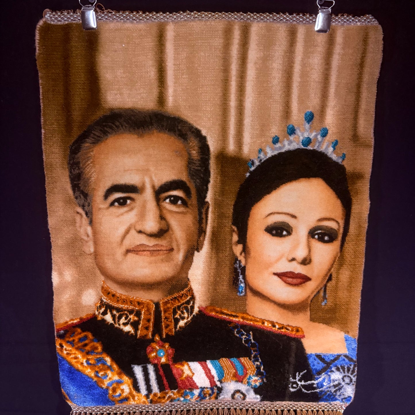 Persian Rug King & Queen Pictorial (Tabriz, Iran) Hand Knotted 50 Raj Shah & Empress Pahlavi 22in x 18in or 55cm x 45cm Silk Foundation w/Rug Hangers