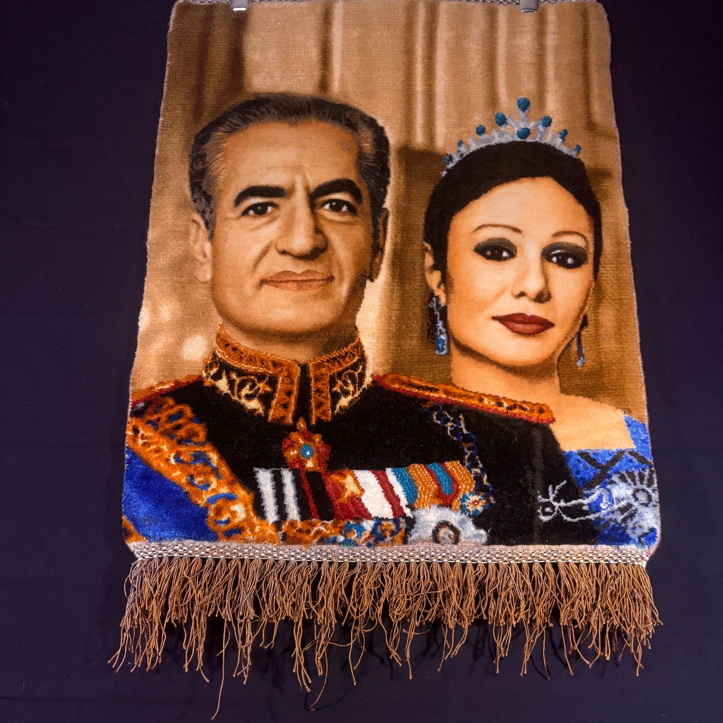 Persian Rug King & Queen Pictorial (Tabriz, Iran) Hand Knotted 50 Raj Shah & Empress Pahlavi 22in x 18in or 55cm x 45cm Silk Foundation w/Rug Hangers