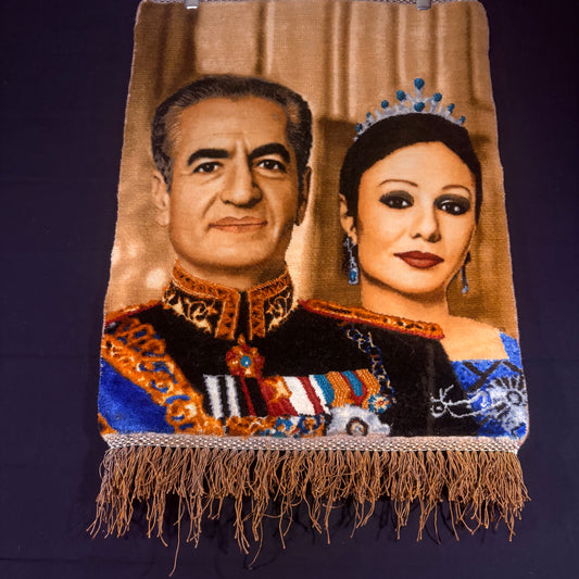 Persian Rug King & Queen Pictorial (Tabriz, Iran) Hand Knotted 50 Raj Shah & Empress Pahlavi 22in x 18in or 55cm x 45cm Silk Foundation w/Rug Hangers