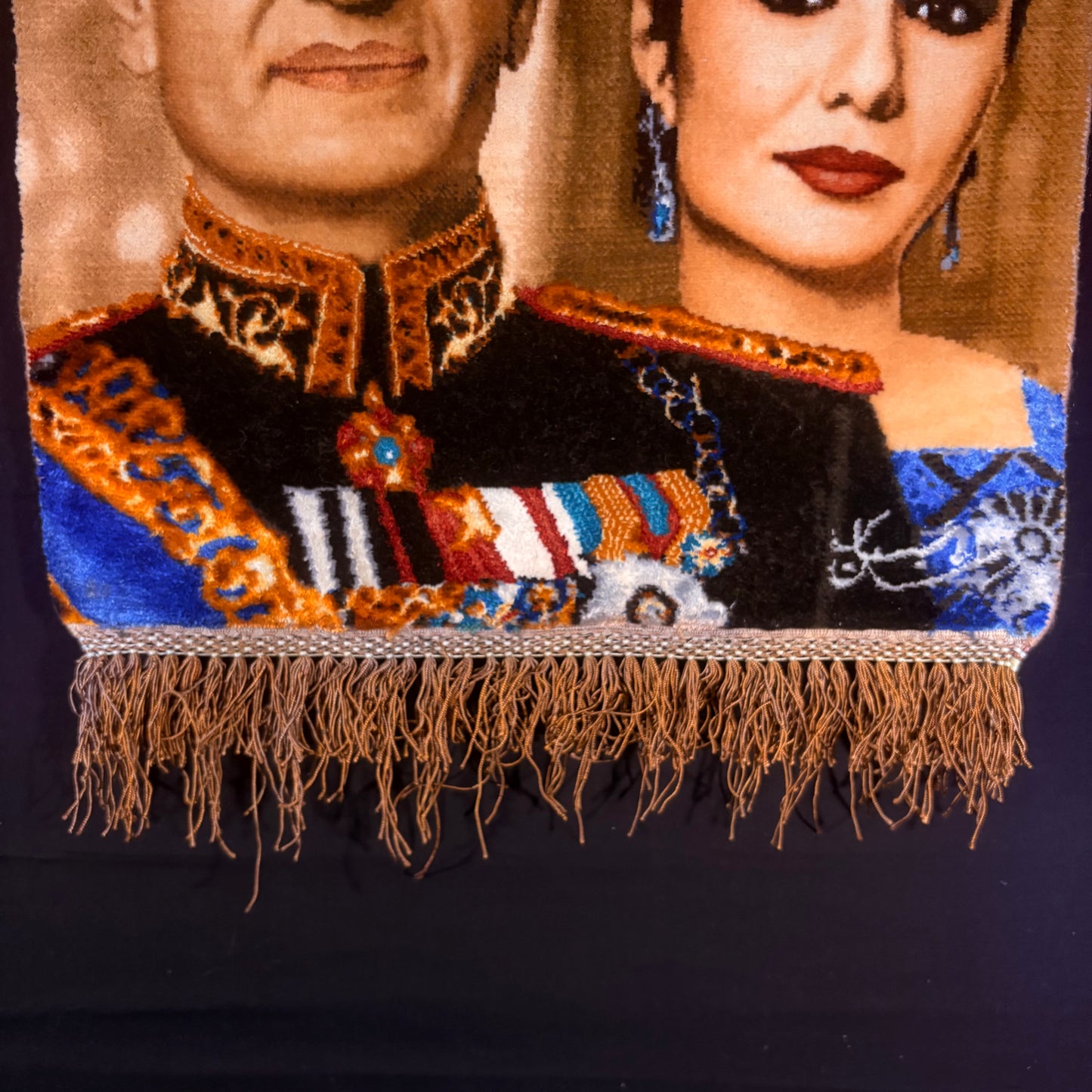 Persian Rug King & Queen Pictorial (Tabriz, Iran) Hand Knotted 50 Raj Shah & Empress Pahlavi 22in x 18in or 55cm x 45cm Silk Foundation w/Rug Hangers