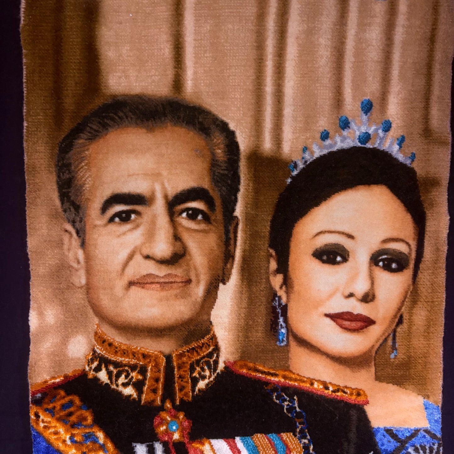 Persian Rug King & Queen Pictorial (Tabriz, Iran) Hand Knotted 50 Raj Shah & Empress Pahlavi 22in x 18in or 55cm x 45cm Silk Foundation w/Rug Hangers