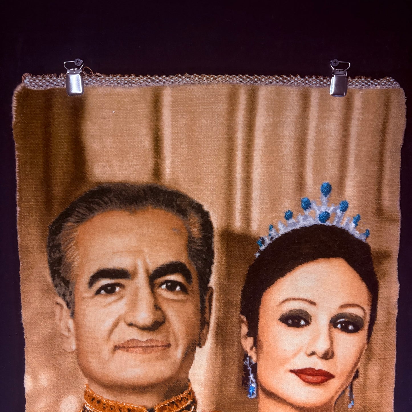 Persian Rug King & Queen Pictorial (Tabriz, Iran) Hand Knotted 50 Raj Shah & Empress Pahlavi 22in x 18in or 55cm x 45cm Silk Foundation w/Rug Hangers