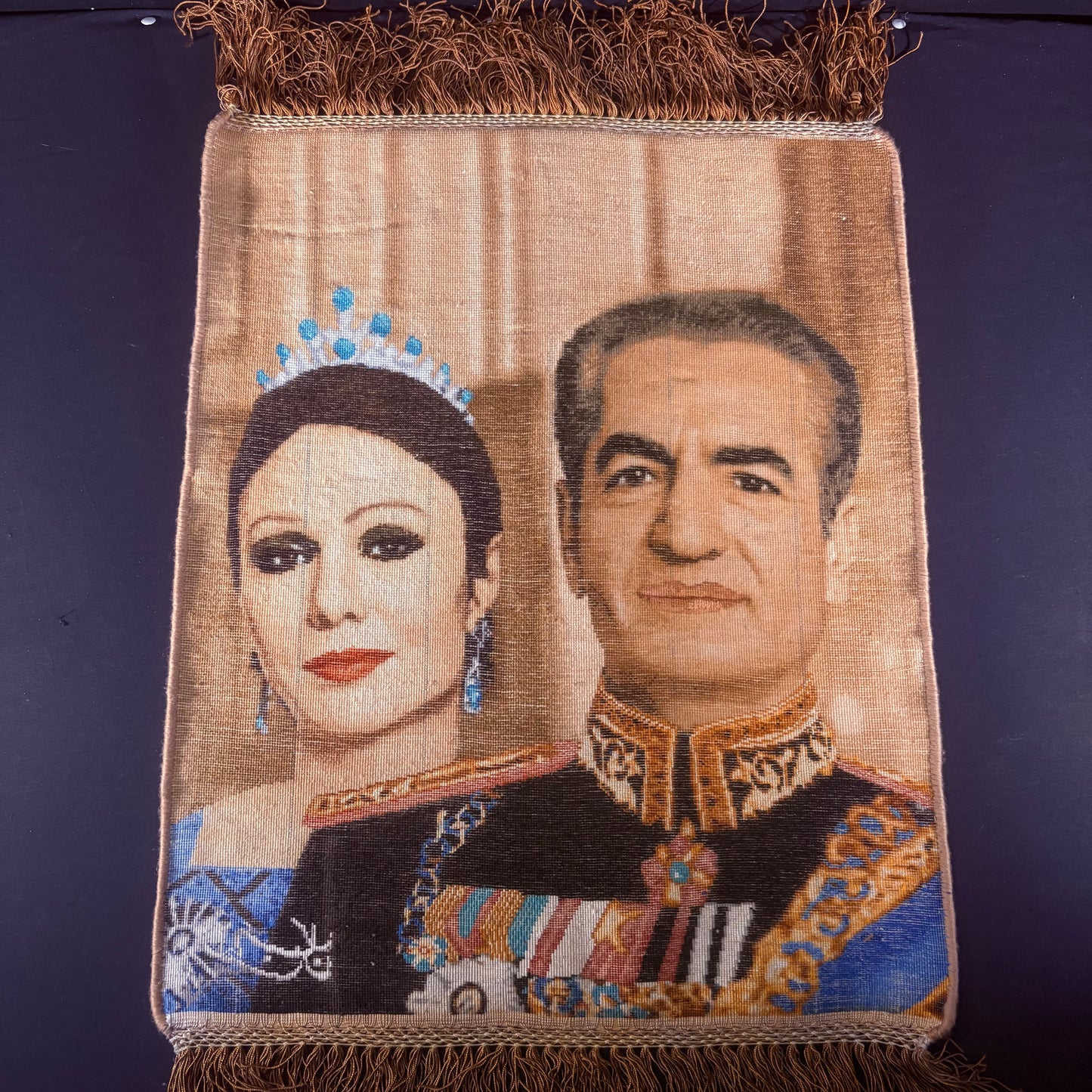 Persian Rug King & Queen Pictorial (Tabriz, Iran) Hand Knotted 50 Raj Shah & Empress Pahlavi 22in x 18in or 55cm x 45cm Silk Foundation w/Rug Hangers