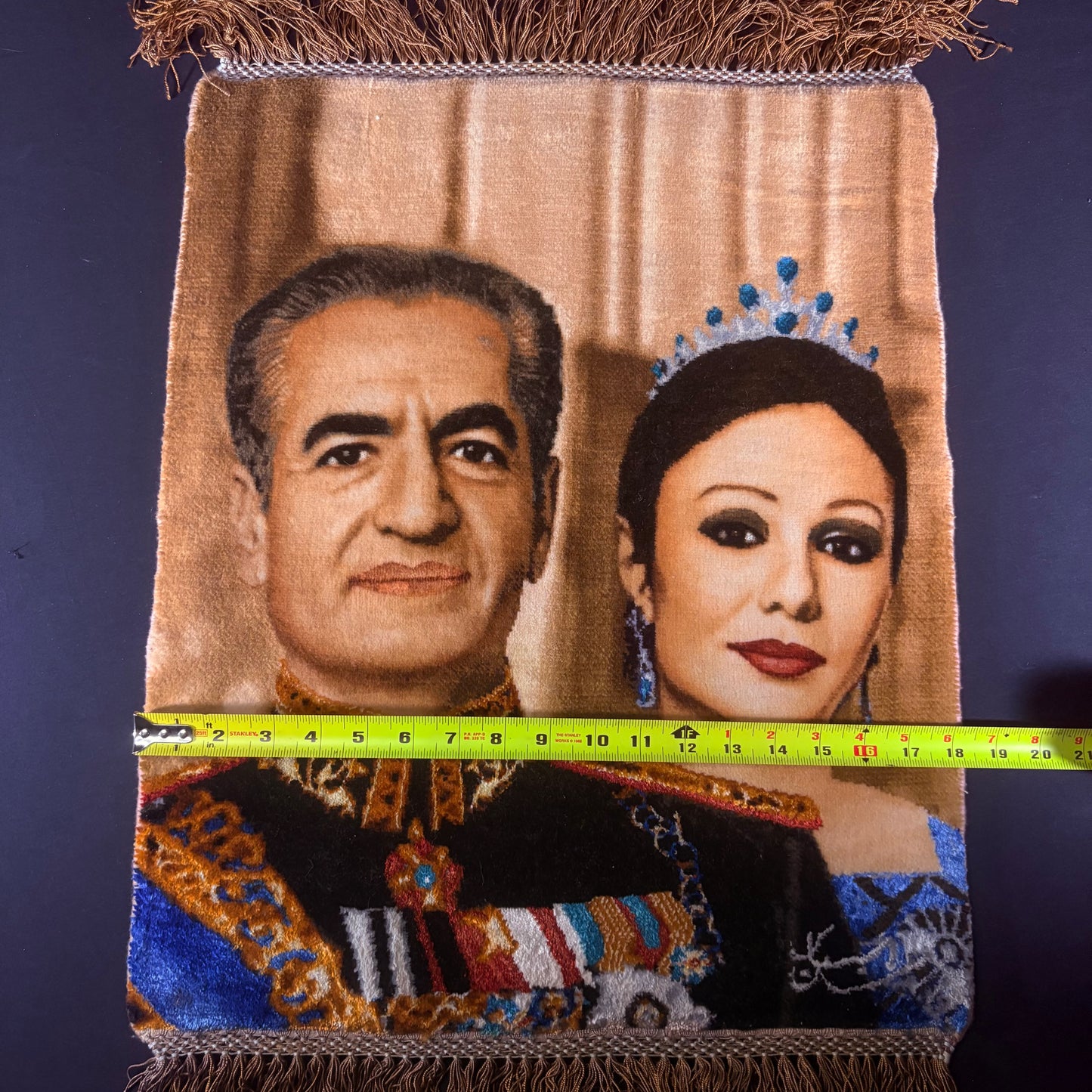 Persian Rug King & Queen Pictorial (Tabriz, Iran) Hand Knotted 50 Raj Shah & Empress Pahlavi 22in x 18in or 55cm x 45cm Silk Foundation w/Rug Hangers